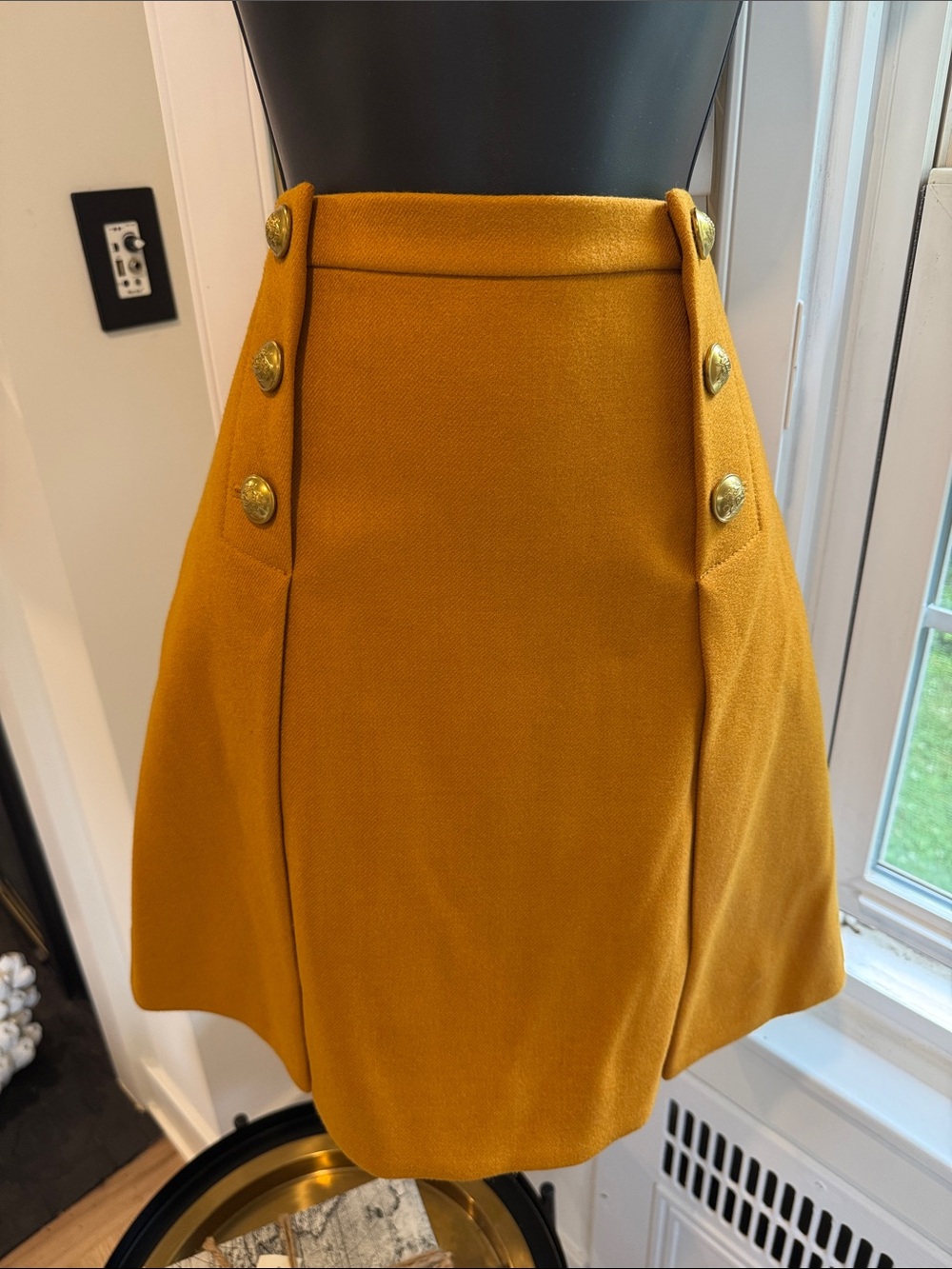 J. Crew Mustard A-Line Skirt with Decorative Gold Buttons